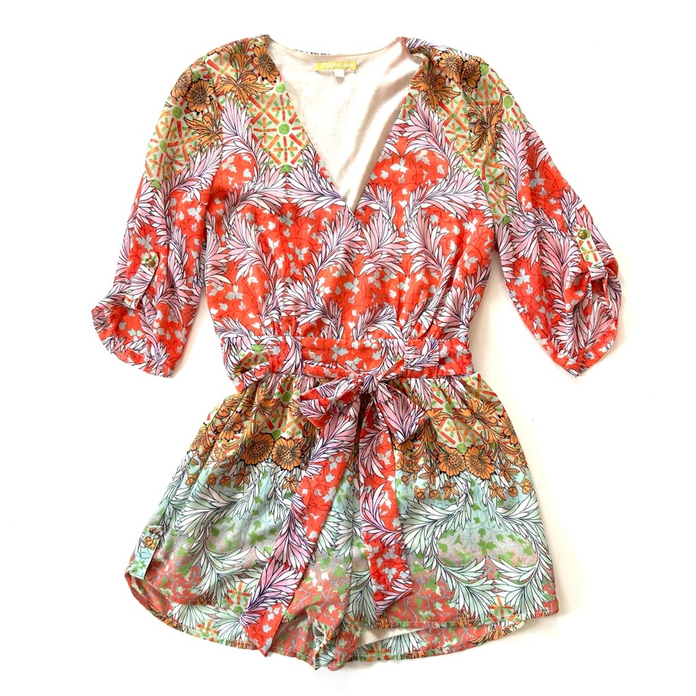 Gianni Bini Multicolor Floral Print Tie Waist Romper